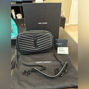 NEW YSL SAINT LAURENT MINI LOU CAMERA CROSSBODY BAG PURSE BLACK TASSEL BOX NIB!